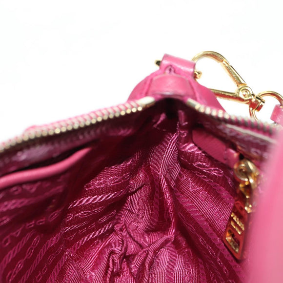 PRADA Schoudertas met Ketting Nylon Roze Goud Auth 177013V