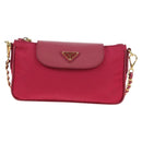 PRADA Schoudertas met Ketting Nylon Roze Goud Auth 177013V-13