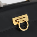 Salvatore Ferragamo Gancini Hand Bag Leather 2way Black Gold Auth 177018-19