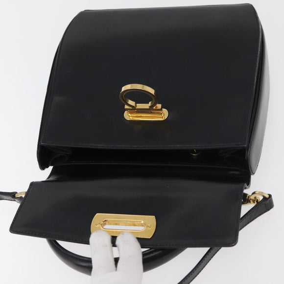 Salvatore Ferragamo Gancini Hand Bag Leather 2way Black Gold Auth 177018
