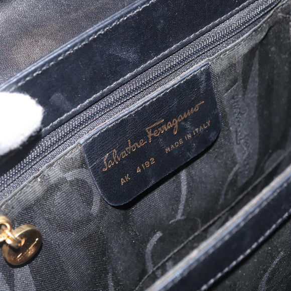 Salvatore Ferragamo Gancini Hand Bag Leather 2way Black Gold Auth 177018