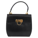 Salvatore Ferragamo Gancini Hand Bag Leather 2way Black Gold Auth 177018-13
