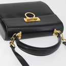 Salvatore Ferragamo Gancini Hand Bag Leather 2way Black Gold Auth 177018-6