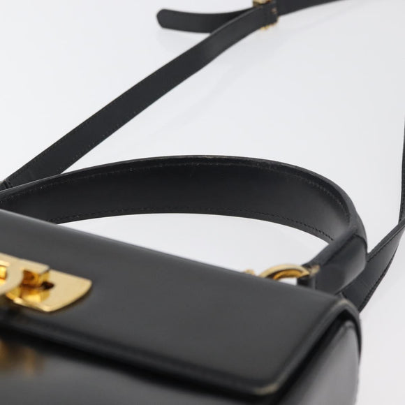 Salvatore Ferragamo Gancini Hand Bag Leather 2way Black Gold Auth 177018