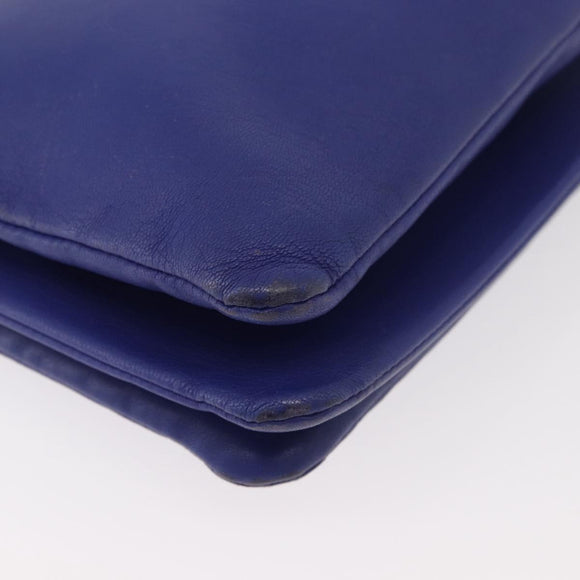 CELINE Trio Shoulder Bag Leather Blue Gold Auth 177022
