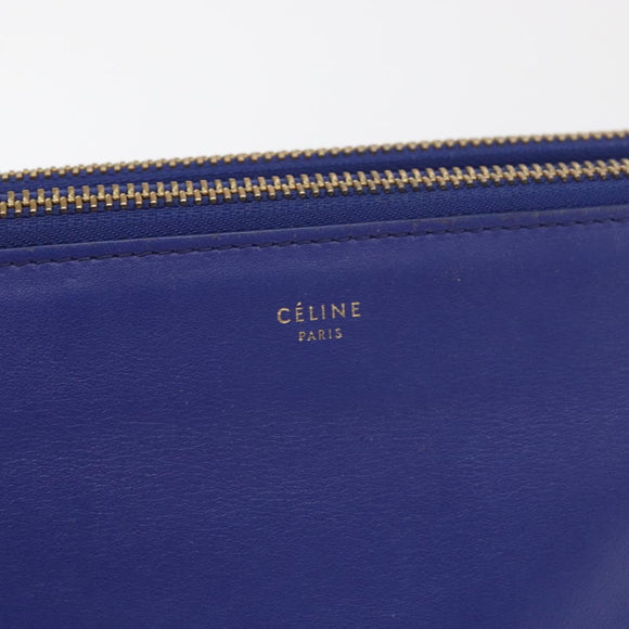 CELINE Trio Shoulder Bag Leather Blue Gold Auth 177022