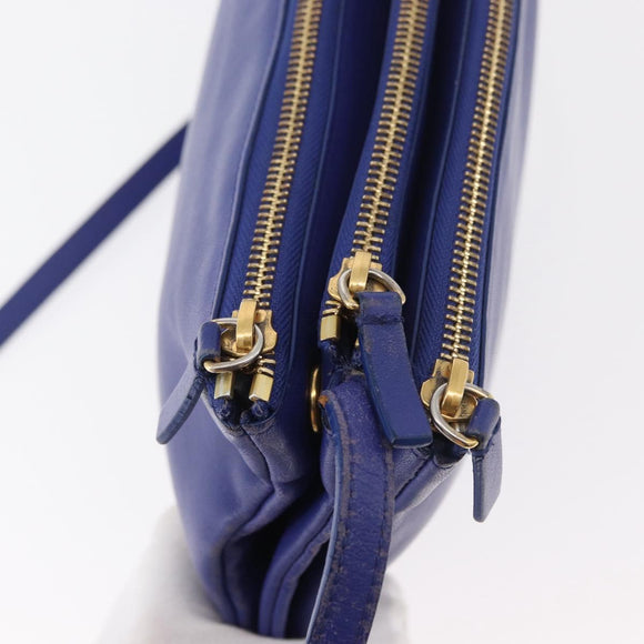 CELINE Trio Shoulder Bag Leather Blue Gold Auth 177022