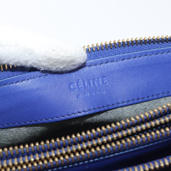 CELINE Trio Shoulder Bag Leather Blue Gold Auth 177022