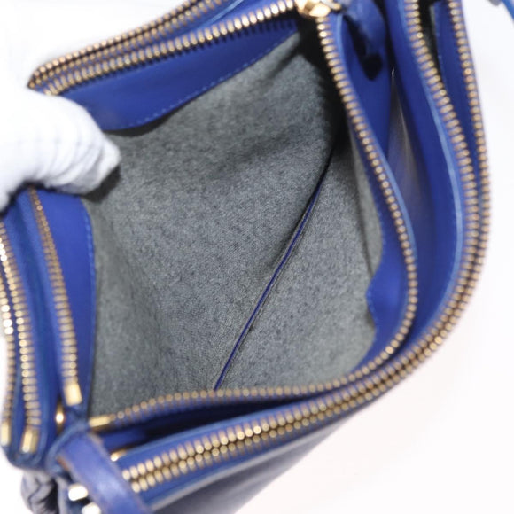 CELINE Trio Shoulder Bag Leather Blue Gold Auth 177022