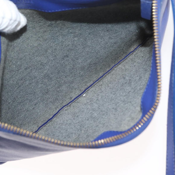 CELINE Trio Shoulder Bag Leather Blue Gold Auth 177022