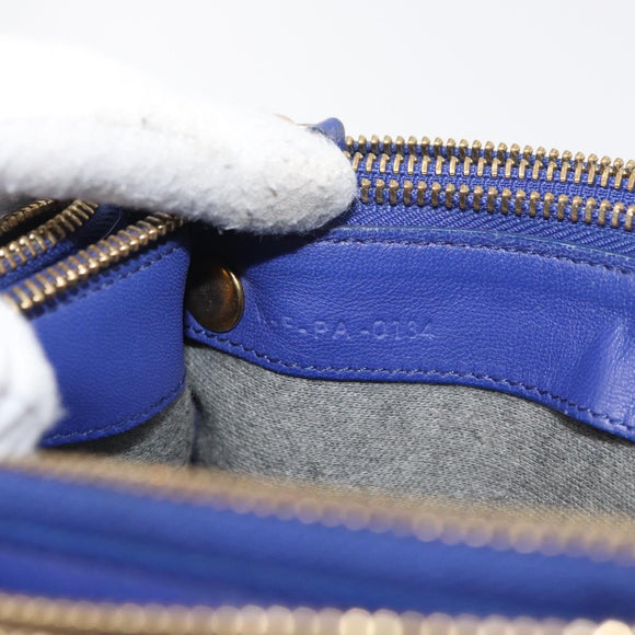 CELINE Trio Shoulder Bag Leather Blue Gold Auth 177022