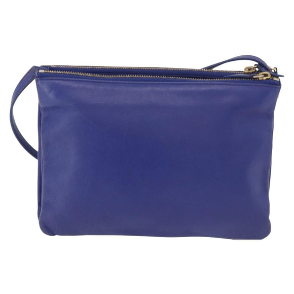 CELINE Trio Shoulder Bag Leather Blue Gold Auth 177022