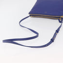 CELINE Trio Shoulder Bag Leather Blue Gold Auth 177022-7
