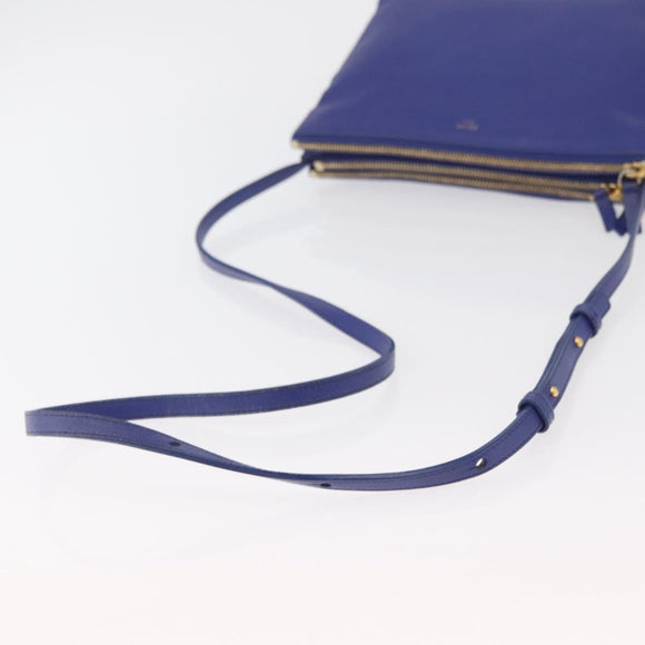 CELINE Trio Shoulder Bag Leather Blue Gold Auth 177022