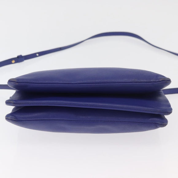 CELINE Trio Shoulder Bag Leather Blue Gold Auth 177022