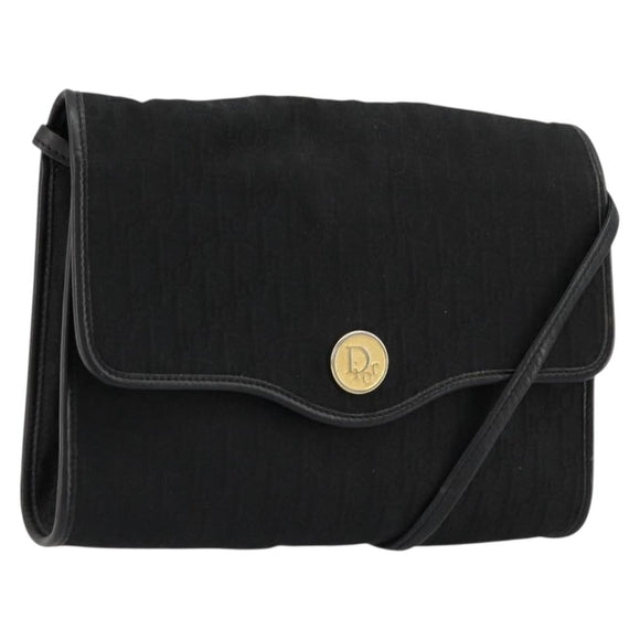 Christian Dior Trotter Canvas Shoulder Bag Black Gold Auth 177024A