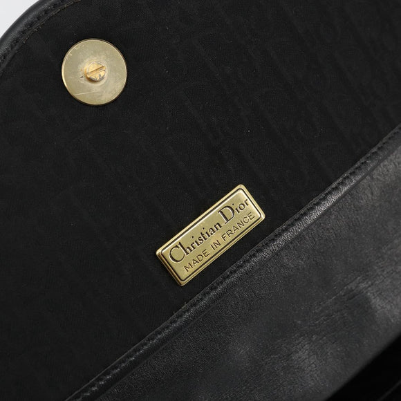 Christian Dior Trotter Canvas Shoulder Bag Black Gold Auth 177024A