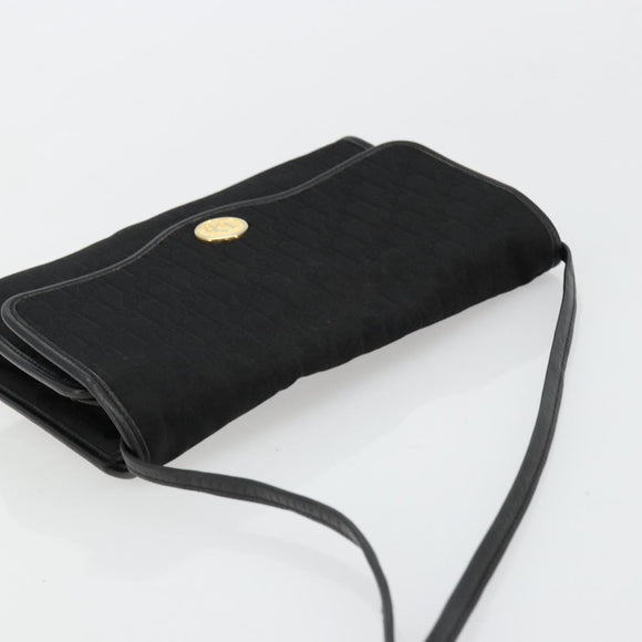 Christian Dior Trotter Canvas Shoulder Bag Black Gold Auth 177024A