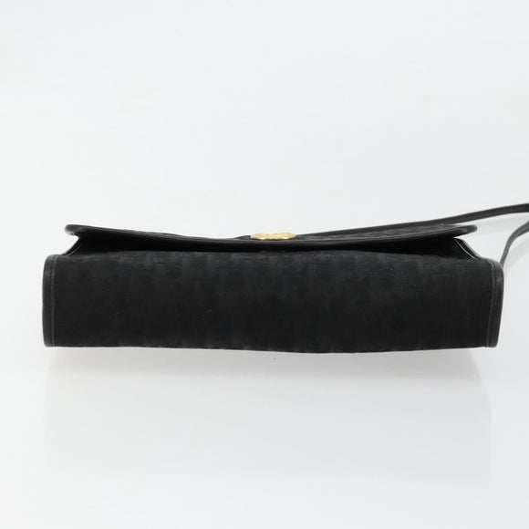 Christian Dior Trotter Canvas Shoulder Bag Black Gold Auth 177024A