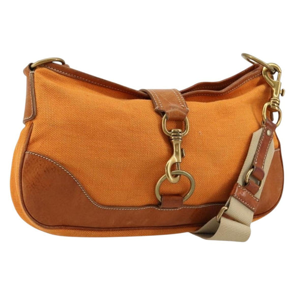 Miu Miu Shoulder Bag Canvas Orange Gold Auth 177028A