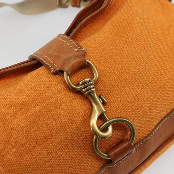 Miu Miu Shoulder Bag Canvas Orange Gold Auth 177028A