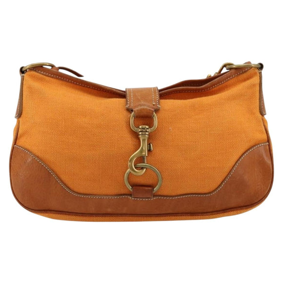Miu Miu Shoulder Bag Canvas Orange Gold Auth 177028A