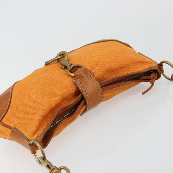 Miu Miu Shoulder Bag Canvas Orange Gold Auth 177028A