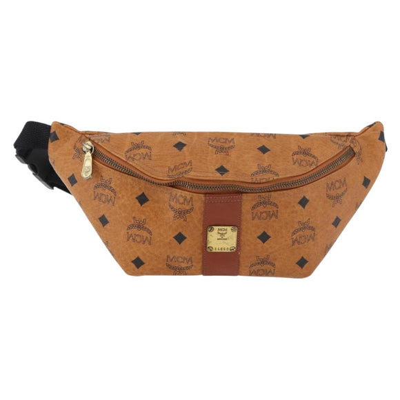 MCM Vicetos Logogram Body Bag PVC Brown Gold Auth 177029