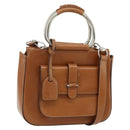 GUCCI Hand Bag Leather 2way Brown Silver 000 2058 0308 5 Auth 177030-1