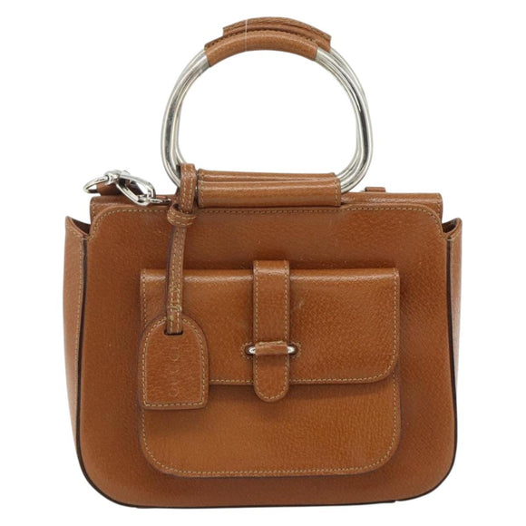 GUCCI Hand Bag Leather 2way Brown Silver 000 2058 0308 5 Auth 177030