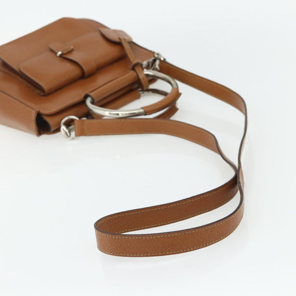 GUCCI Hand Bag Leather 2way Brown Silver 000 2058 0308 5 Auth 177030