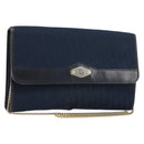 Christian Dior Trotter Canvas Chain Shoulder Bag Navy Gold Auth 177035-1