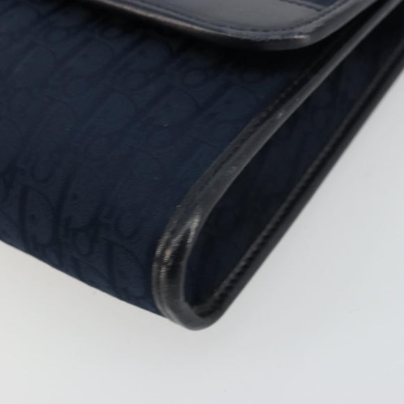 Christian Dior Trotter Canvas Chain Shoulder Bag Navy Gold Auth 177035