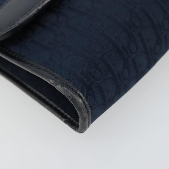 Christian Dior Trotter Canvas Chain Shoulder Bag Navy Gold Auth 177035