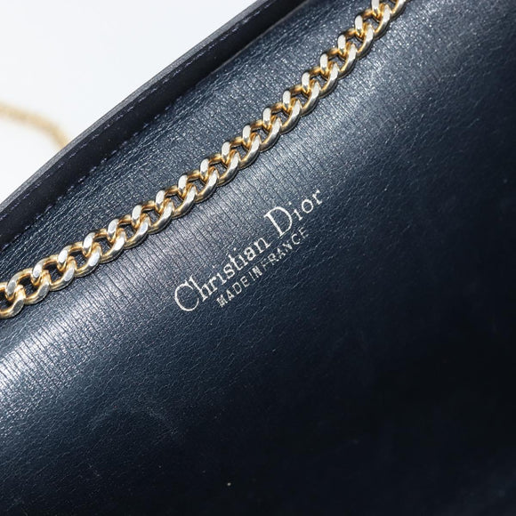 Christian Dior Trotter Canvas Chain Shoulder Bag Navy Gold Auth 177035