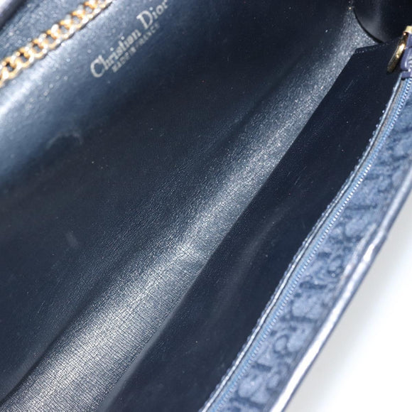 Christian Dior Trotter Canvas Chain Shoulder Bag Navy Gold Auth 177035