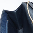 Christian Dior Trotter Canvas Chain Shoulder Bag Navy Gold Auth 177035-19