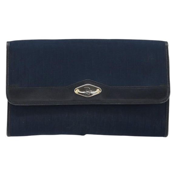 Christian Dior Trotter Canvas Chain Shoulder Bag Navy Gold Auth 177035