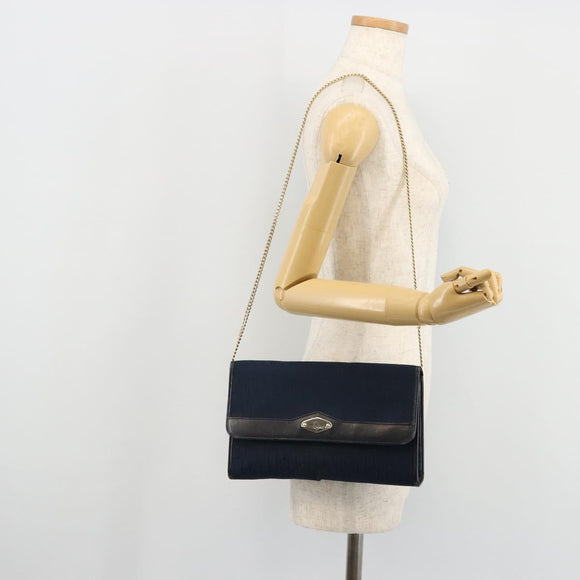 Christian Dior Trotter Canvas Chain Shoulder Bag Navy Gold Auth 177035