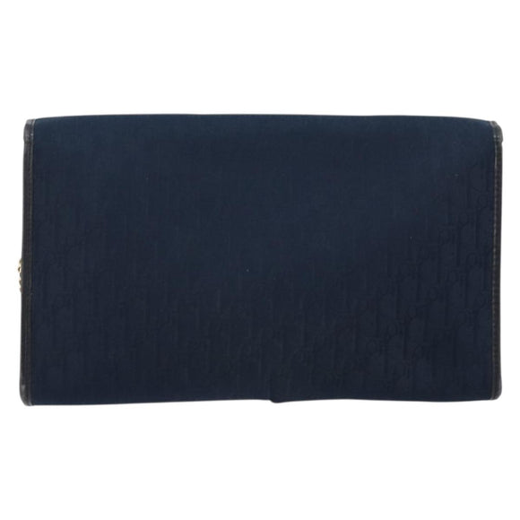 Christian Dior Trotter Canvas Chain Shoulder Bag Navy Gold Auth 177035