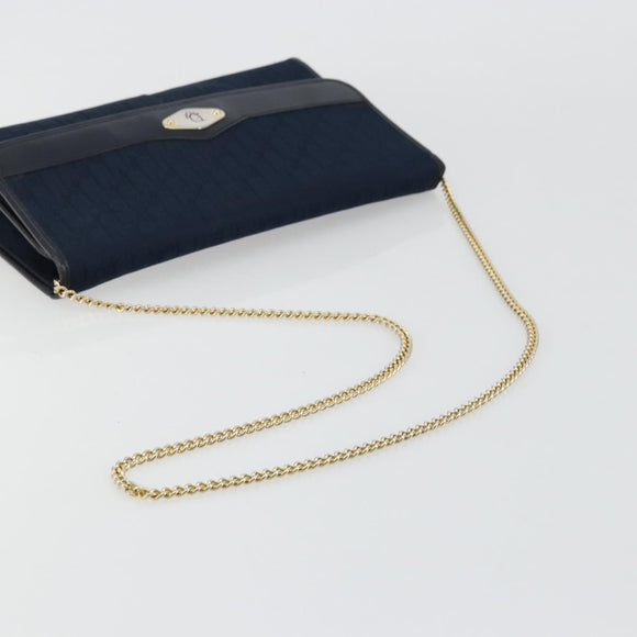 Christian Dior Trotter Canvas Chain Shoulder Bag Navy Gold Auth 177035