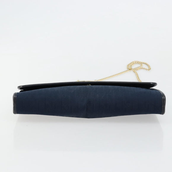 Christian Dior Trotter Canvas Chain Shoulder Bag Navy Gold Auth 177035
