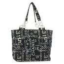 CHANEL By Sea Line Tote Bag Canvas Black Silver CC Auth 177036-1
