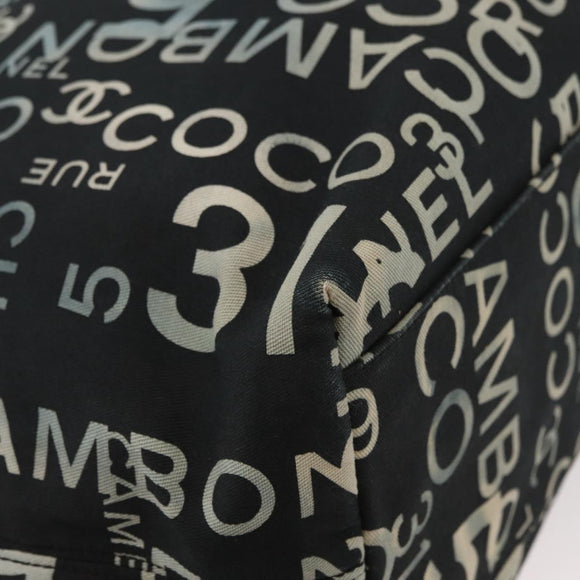 CHANEL By Sea Line Tote Bag Canvas Black Silver CC Auth 177036
