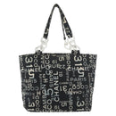 CHANEL By Sea Line Tote Bag Canvas Black Silver CC Auth 177036-13