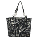 CHANEL By Sea Line Tote Bag Canvas Black Silver CC Auth 177036-2
