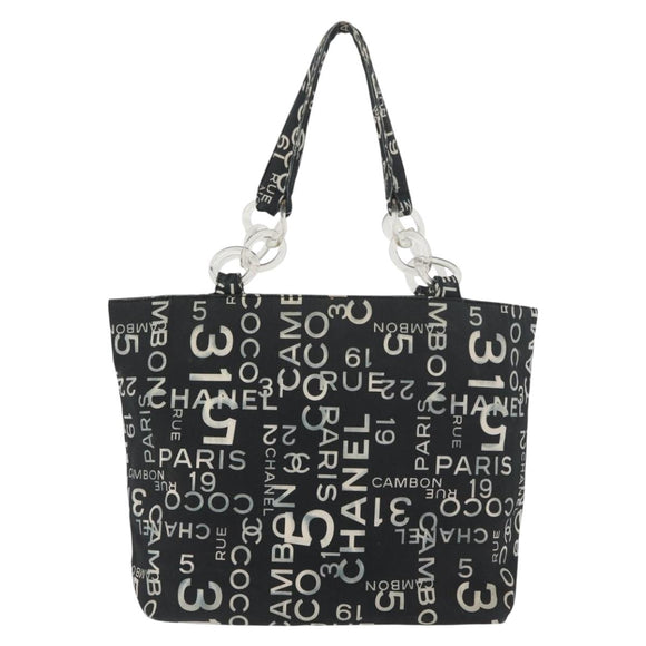 CHANEL By Sea Line Tote Bag Canvas Black Silver CC Auth 177036