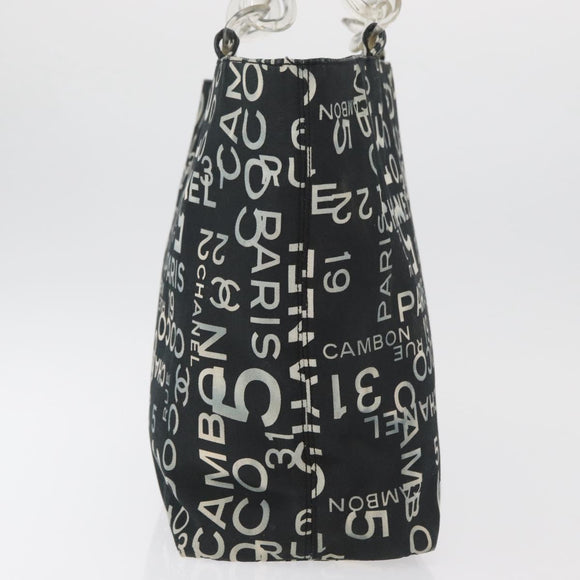 CHANEL By Sea Line Tote Bag Canvas Black Silver CC Auth 177036