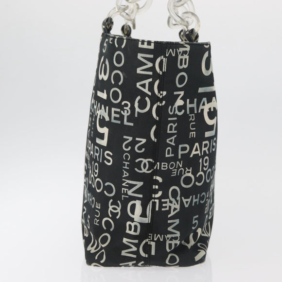 CHANEL By Sea Line Tote Bag Canvas Black Silver CC Auth 177036