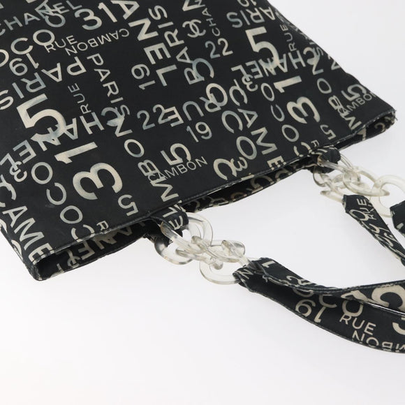 CHANEL By Sea Line Tote Bag Canvas Black Silver CC Auth 177036